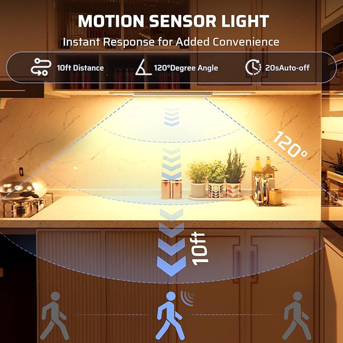 Under Cabinet Lighting Wireless LED Motion Sensor Magnetic Light 2500maAh Rechargeable Indoor Closet Lights for Kitchen, Stairs (5, Warm White, 14 Inch)