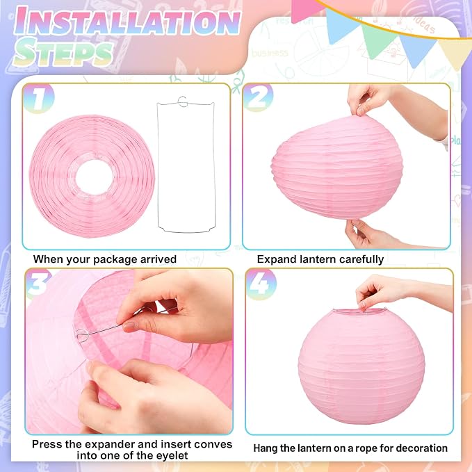 12 Pcs 10 Inch Hanging Paper Lanterns Party Decorations Cute Pastel Classroom Decor for Birthday Back to School Party Decoration for Classrooms Wedding Birthday Ceilings