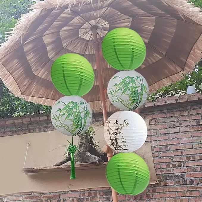 12Pcs 6,8,10,12 Inch Mixed Sizes Grass Green Paper Lanterns Decorative Chinese, Japanese Hanging Round Paper Lanterns for Birthday, Wedding, Christmas, Bridal, Home Decor, Party Decoration