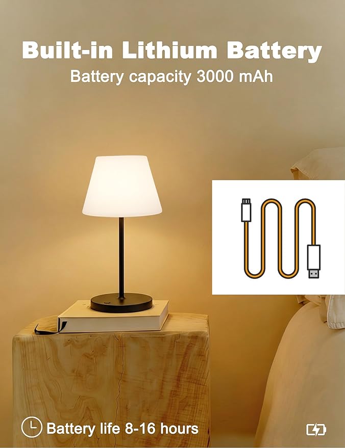 Mini LED Cordless Table Lamp Rechargeable, 3000mAh Battery Operated Shower Lamp Waterproof, Touch Dimmable 2700K Night Light for Patio Camping Dining Outdoor (Mini Brick Red)