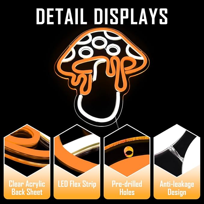 Mushroom Neon Sign Dimmable Led Cute Night Light 3d Wall Art Mushroom Neon Signs For Game Room Bedroom Decor Holiday Gift For Children Kids Girl