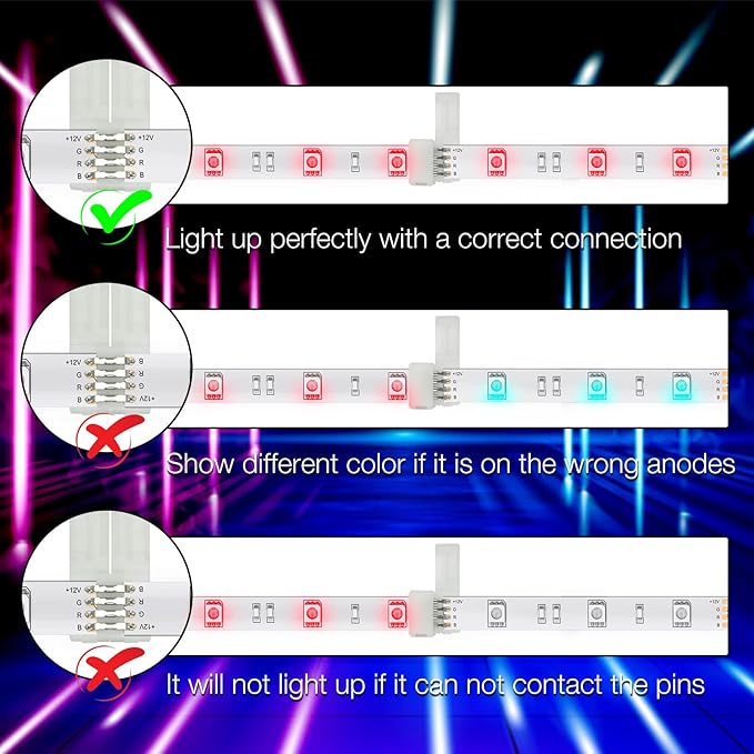 DAYBETTER 20 Pcs 4 Pin Led Light Connectors, 10mm Wide Led Connectors Unwired Gapless Solderless Adapter Clips for SMD 5050 RGB Multicolor Strip Lights, Strip Connectors for DIY