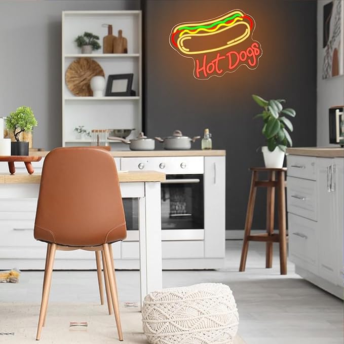Hot Dog Neon Sign for Wall Decor Dimmable Neon Lights for Hot Dog Shop Decor Business Food LED Neon Signs for Fast Food Shops, Restaurant, Bar, Kitchen,Christmas Birthday Party