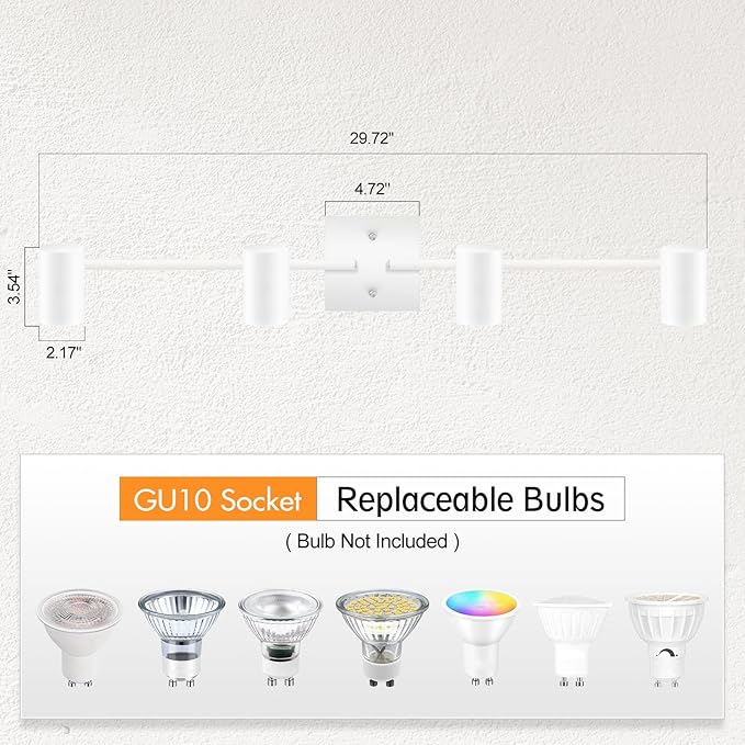 4 Light Track Lighting Fixtures Ceiling, Matte White Track Lights Ceiling with Flexibly Rotatable Light Heads, Modern LED Track Light kit for Kitchen/Hallway, GU10 Bulb Not Included