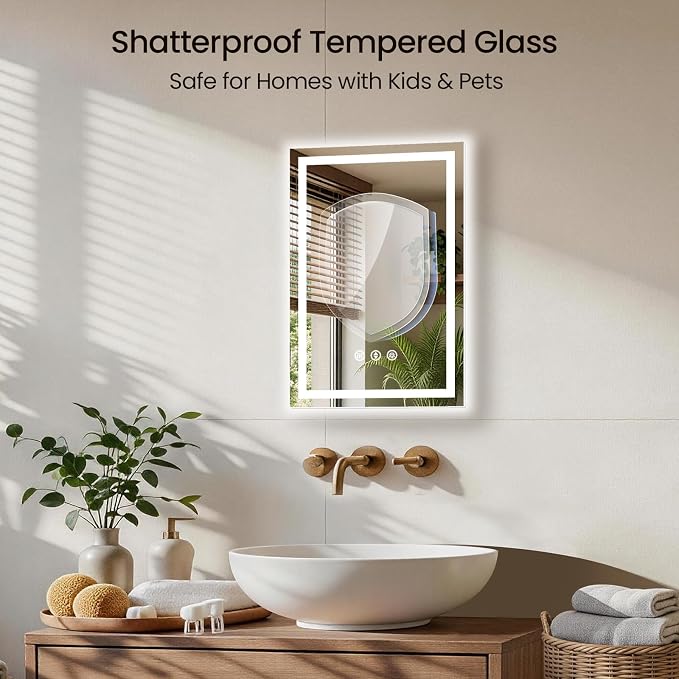20x28 LED Bathroom Mirror with Anti-Fog, Backlit & Front Lit, Memory | Stepless Dimmable 3 Color CRI 95+ Shatterproof Tempered Glass ETL Listed for Safety Lighted Bathroom Vanity Mirror for Wall