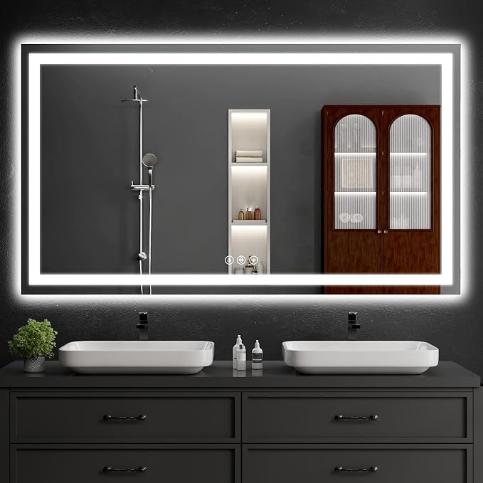 LED Bathroom Mirrors 36"x60" Bathroom Mirror with Lights for Wall, Backlit + Front Lit, 3 Colors, Anti-Fog, Dimmable Brightness for Vanity,Bathroom, Entryway, Living Room