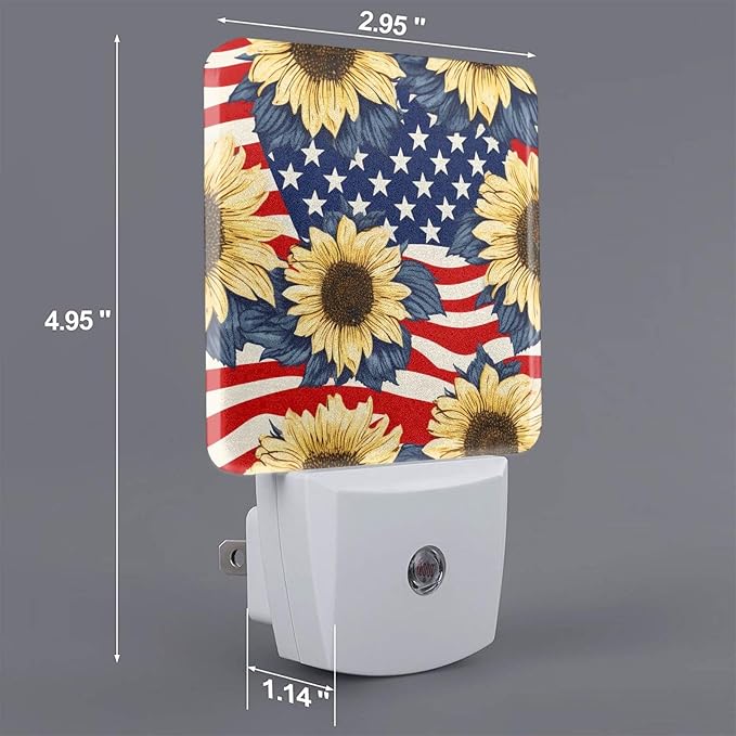 Sunflowers Red and White Lines LED Plug-in Night Lamp 2 Piece Set, Auto Sensor Nightlights Set of 2 for Bedroom Bathroom