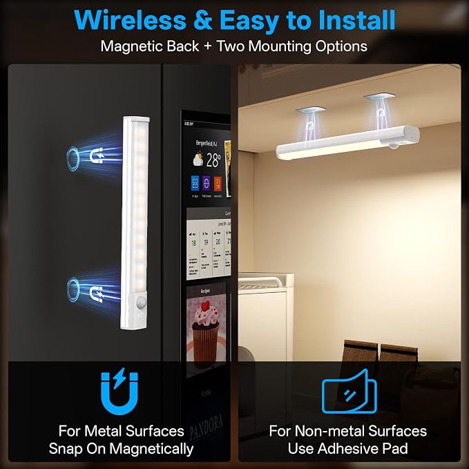 Under Cabinet Lighting with Charging Station,Battery Operated 6Pack | 8inch Motion Sensor Light Indoor,3color Dimmable Closet Light Rechargeable Wireless,Under Counter Lights for Kitchen,Stairs