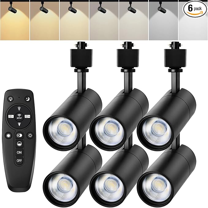 Black 20W Track Lighting Heads,2700K-6500K Stepless Dimming H Type LED Track Light Heads Dimmable Rail Ceiling Spotlight Fixtures Accent,CRI90+ 24° 1800LM,6 Pack (Black, 20W(6 Pack))