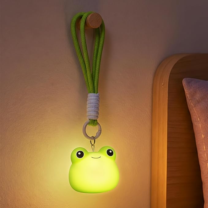 UNEEDE Mini Frog Night Light with Lanyard, 8 Color Changing Rechargeable | Portable Mini Kids Night Light , Soft Silicone Cute Lamp for Bedroom & Camping,Gifts