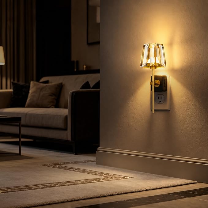 LED Night Lights Plug into Wall, Decorative Crystal Nightlights | 2 Pack Dimmable Night Light 180° Rotating Plug in，Dusk to Dawn Sensor, Crystal Wall Sconces for Bedroom Hallway Living Room