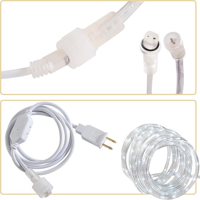 50ft White Rope Lights,Connectable for Indoor & Outdoor,110V Transparent Flexible Tube Lights,Waterproof LED Rope Lighting for Outside,Deck,Patio,Pool,Camping,Bedroom Decor,Landscape Lighting