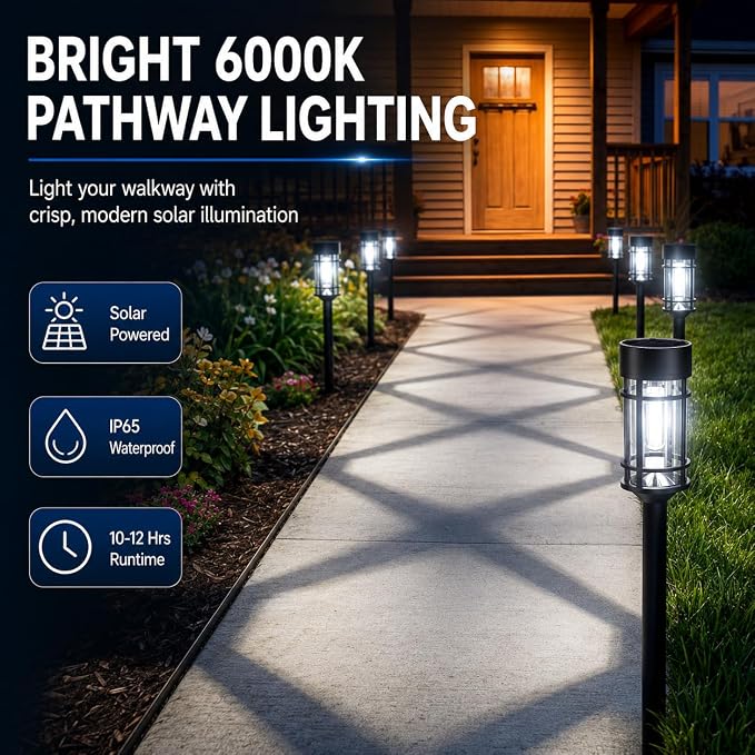 ILANCK 12 Pack Solar Lights Outdoor Pathway, Metal & Glass 21" Large Solar Pathway Lights, Solar Powered Garden Lights for Yard, Landscape, Driveway Walkway