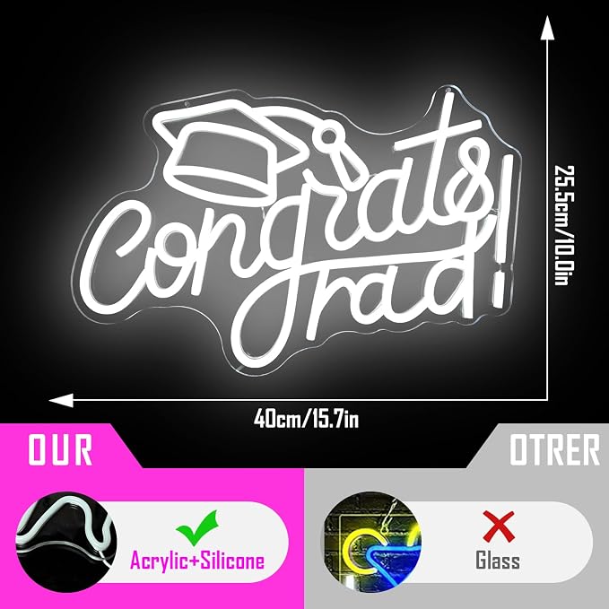 Congrats Grad Neon Sign with Graduation Cap Dimmable Congrats Led Light Up Sign for Class of 2025 Congrats Grad Sign for Backdrop Graduation Party Room Celebration Gifts
