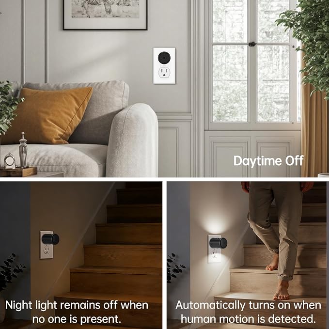 TSEXES LED Motion Sensor Night Lights,Plug-in Motion Activated Night Light,5000K Daylight,Bedroom, Hallway,Bedroom,Kitchen, Stairways, Non-Dimmable,4 Pack