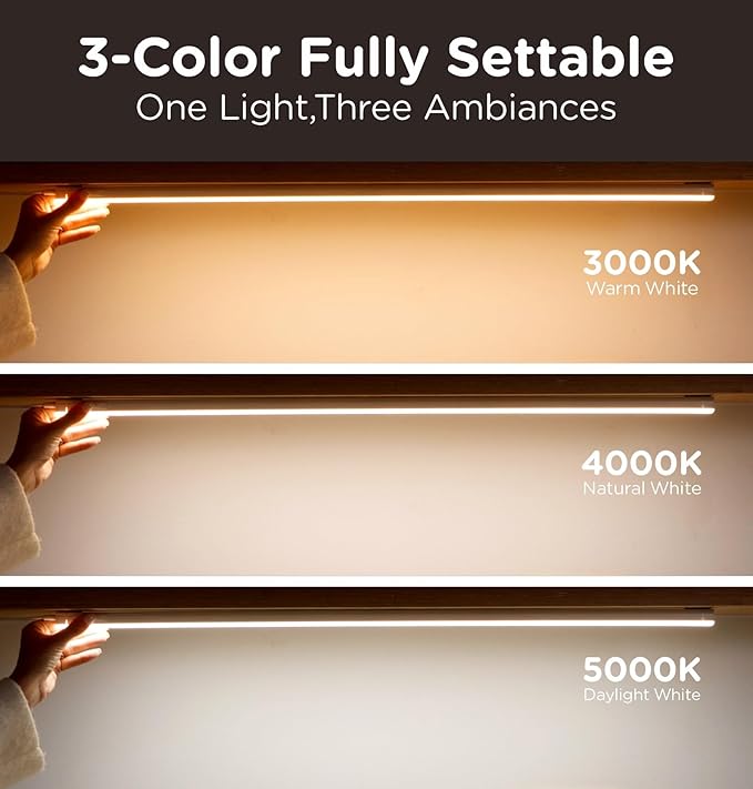 Under Cabinet Lighting Plug in, Dimmable 3CCT 3000/4000/5000K AC120V Super Bright Ultra Slim Linkable LED Counter Lights for Kitchen, Shelf, Closet, Cupboard, White 16 inch 2Pack