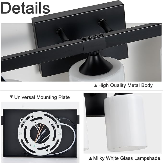 ZHU YAN 5-Light Bathroom Light Fixtures,Black Vanity Light Fixture Over Mirror,Milky White Glass Shades Wall Sconces Modern Bathroom Wall Lamp for Mirror Living Room Bedroom E26 Socket