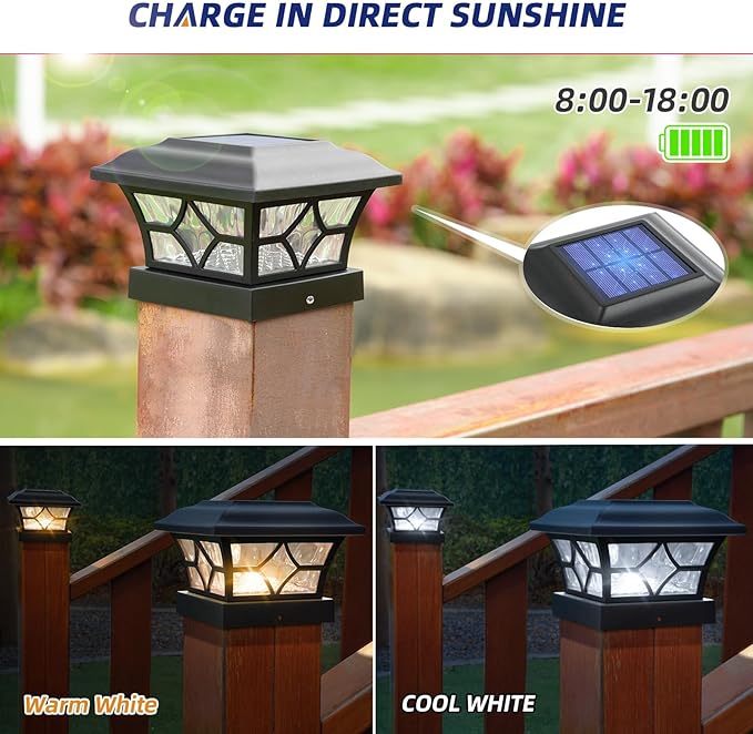 APONUO 4x4 Solar Post Cap Lights 16 Pack - 6x6 Post Cap Solar Light, 2-Mode, IP64 Waterproof, Post Lights Solar Powered for 4x4 5x5 6x6 Wood/Vinyl Posts, Black