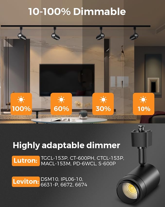 Zoomable 8-Light LED Track Lighting Kit with 6.6FT H Track Lighting Rail & Floating Canopy Connector, Modern Kitchen Track Lighting Fixtures Ceiling Spotlight, 12W Track Heads 3000K Black