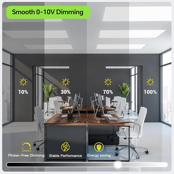 6 Pack 2x4 LED Flat Panel Light 50/40/35/30/25W 6500lm Adjustable, 0-10V Dimmable LED Flush Mount Ceiling Light Fixtures, 2.7K/3K/3.5K/4K/5K Selectable for Office Kitchen Garage - ETL Listed