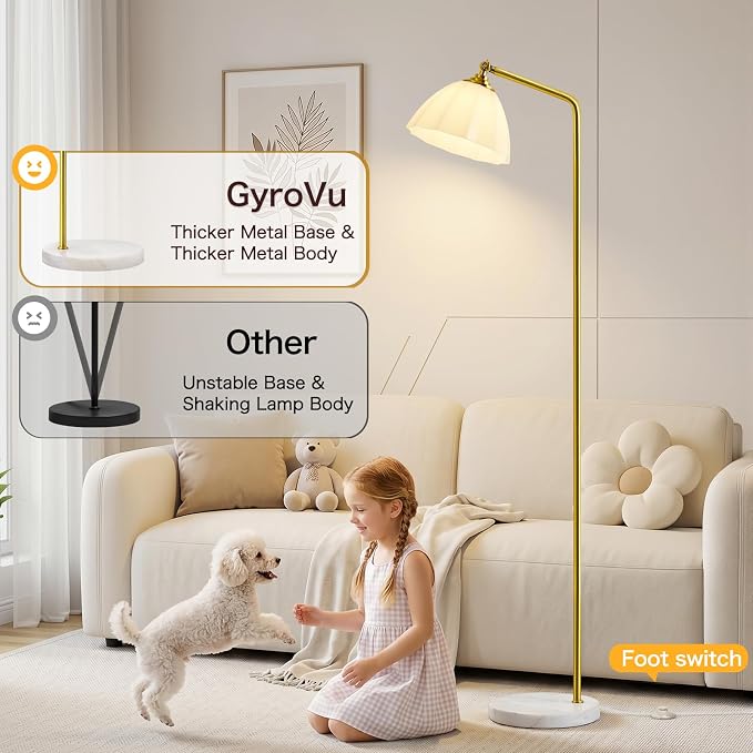 Floor Lamps for Living Room, 63" Modern Tall Standing Lamp, 3CCT | Lamps for Bedroom, Office, Reading Nook, Kids Room, Glass Lampshade, Foot Switch, Weighted Base, Easy Assembly, Home Decor