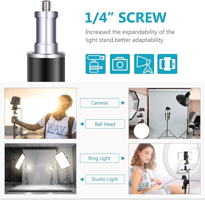 Neewer Light Stands 10 Feet/3 Meters, Pro Heavy Duty Spring Cushioned, All Metal Locking Collars, Set of 2 (Black Finish) with Carry Bags and Sandbags for Photo Video Photography HTC Vive, etc