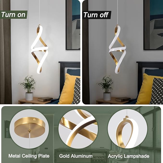 6000K Modern LED Pendant Lights, 22W LED Pendant Lights Kitchen Island Lighting, Gold Adjustable Height Hanging Light Fixture for Kitchen Study Corridor Dining Room, 1 Pack