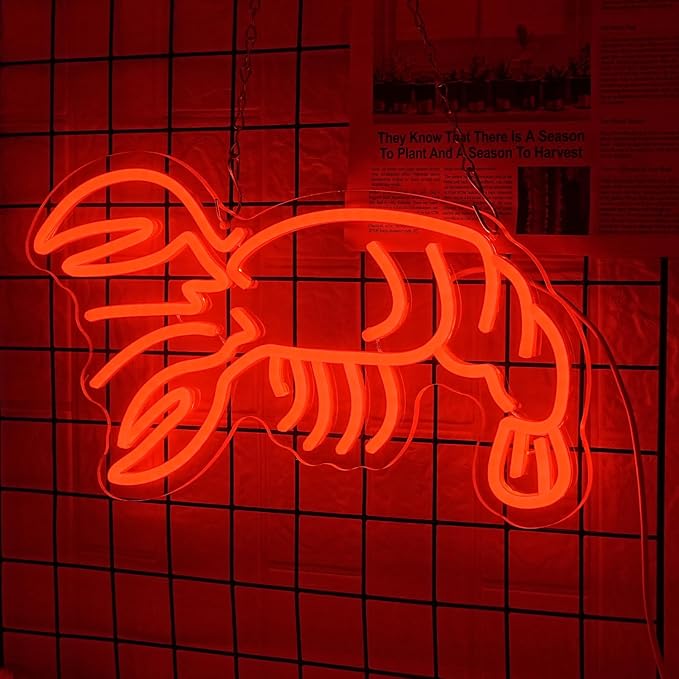 Lobster Neon Sign Seafood Market Led Sign for Wall Decor USB Powered Dimmable Animal Neon Sign Food Led Sign for Seafood Restaurants Business Pub Man Cave Wall Decor