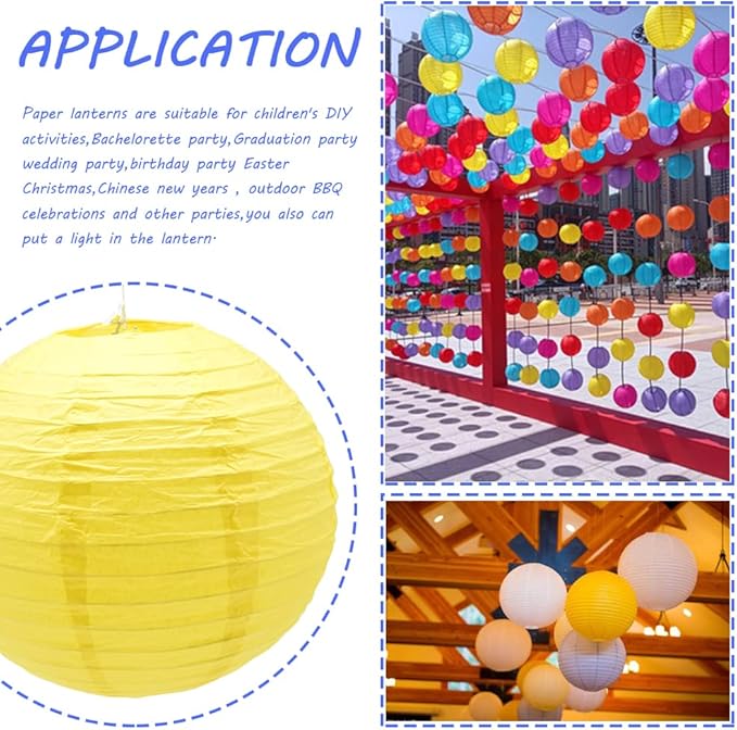 3pcs Paper Lanterns Decorative Round Chinese Paper Lanterns for Birthday Halloween Wedding Baby Bridal Shower Home Decor Party Decoration (12in/Yellow)
