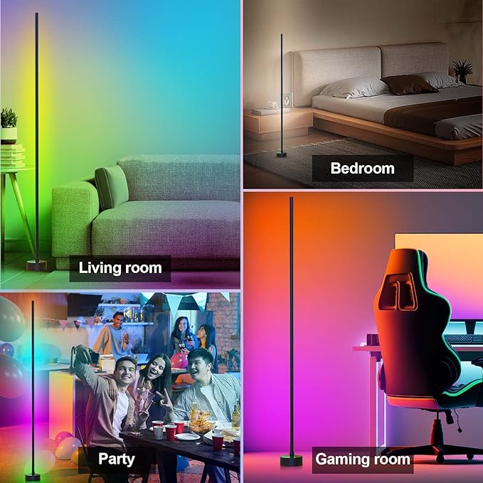 Miortior Corner Floor Lamp LED, 2-Pack Smart Corner Lamp for Living Room | App/Remote/Button Control, Music Sync, Dimmable 16 Million DIY Colors & 68+ Scene for Living Room, Bedroom, Gaming Room