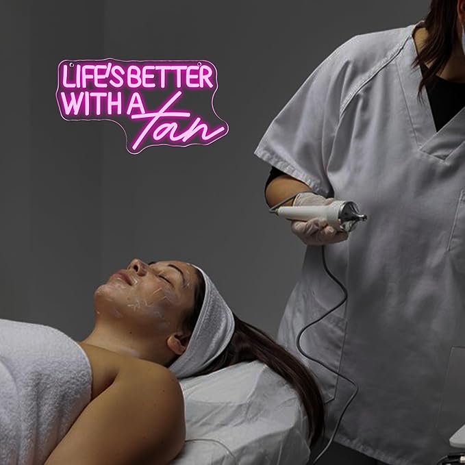 Allball Life’S Better With A Tan Neon Sign, USB Powered Dimmable LED Neon Light, for Summer Tanning Home Room Wall Decor Tropical Vacation Decor, Office Or Gift for Summer Lovers(14.1 * 7.8 In)