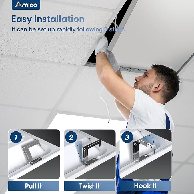 Amico 12 Pack 2x4 LED Flat Panel Light with 3CCT Selectable, 45W, ETL/FCC | 3500K/4000K/5000K, 30/35/45W, 0-10V Dimmable, 5500LM Super Bright LED Drop Ceiling Fixtures for Office Meeting Classroom