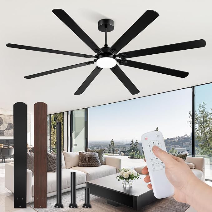 Fanbulous 84 Inch Outdoor Ceiling Fans with Lights,Black | Modern,6 Speeds,3CCT,Timer,Remote Control,Quiet Reversible DC motor,Large,8 Double-sided Blades,Easy Installation