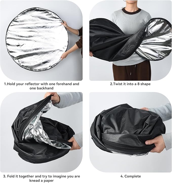 UTEBIT 31 Inch (80cm) Light Reflector Stand Kit Diffuser 5 in 1 Collapsible Multi Disc with Bag, 48 Inch Light Stand, Photography Reflector Holder-Translucent/Silver/Gold/White/Black
