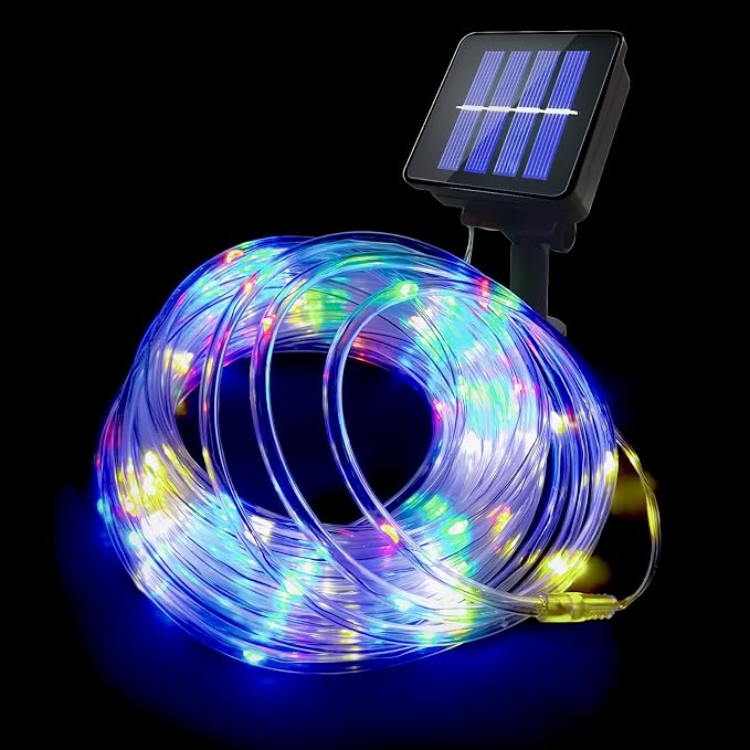 Solar Rope Lights Outdoor Waterproof, 33FT 100LED Outdoor String Lights Clear PVC Tube Fairy Lights, 8 Modes Trampoline Light for Pool Tree Garden Yard Home Camping Wedding Halloween Holiday Decor