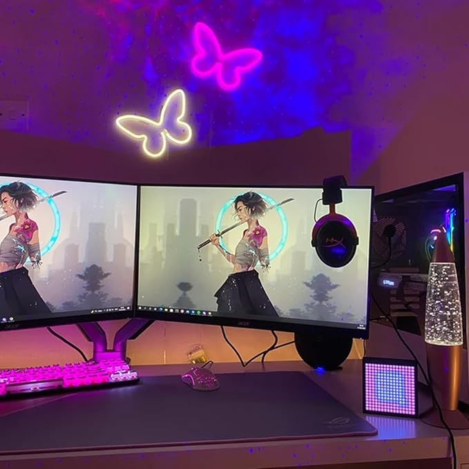 Butterfly Neon Signs 2Pieces,LED Neon Light for Wall Office Dorm Wedding Birthday Party Room Wall Decor,Butterfly Decorations Light for Teen Girls,USB or 3-AA Battery Powered(Warm White+Pink)