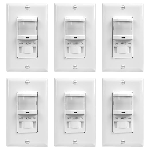 TOPGREENER in-Wall PIR Motion Sensor Light Switch,Need Neutral Wire,6 Pack | Occupancy Sensor Switch, On/Off Override, Single Pole,4A/500W, Motion-Activated Switch, Wall Plate Included, UL Listed, White