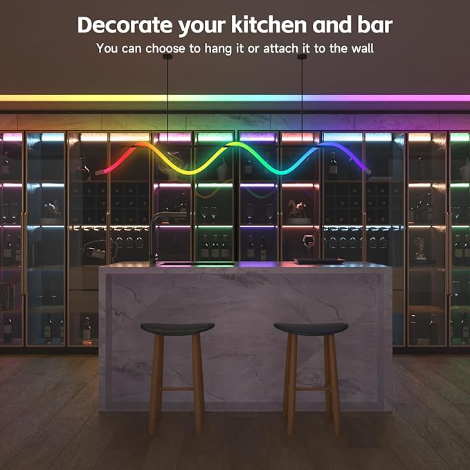 LED Rope Lights, 13.1ft Neon LED Lights Strip with 360 Degree Luminous, 5V USB Flexible IP67 Waterproof Music Sync Remote APP Control Gaming Lights Accessories for Bedroom Outdoor Décor