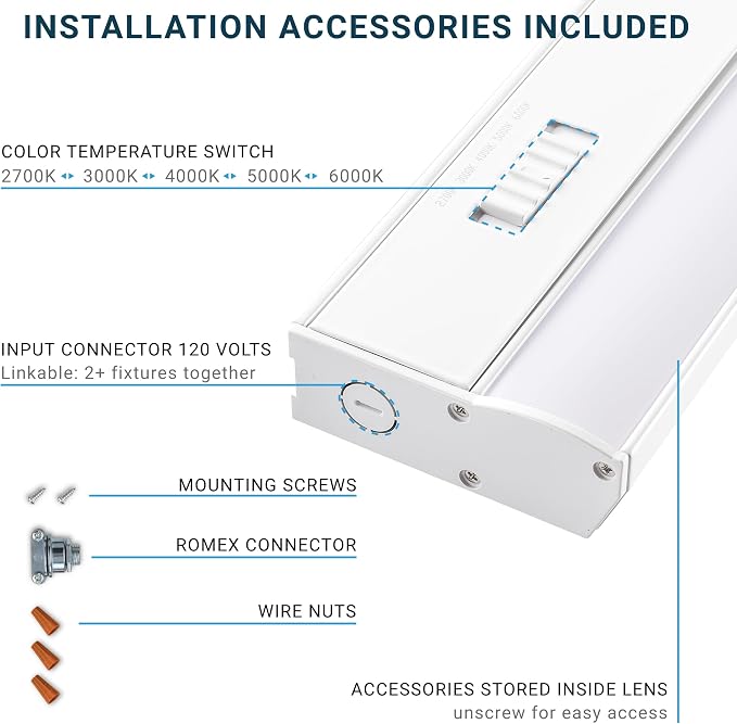 PARMIDA LED Under Cabinet Lighting, Hardwired Installation, 42 Inch, 30W, 5CCT Color Selectable - 2700K/3000K/4000K/5000K/6000K, ETL Listed, 120V, Dimmable, 2300 Lumens, White Finish