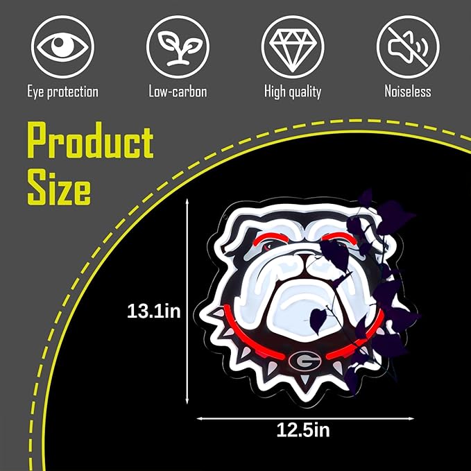 University Football Bulldogs Neon Sign，Neon Light LED Sign for Sports Fans Gifts，Neon Wall Art Sign Dimmable for Man Cave、Dormitory
