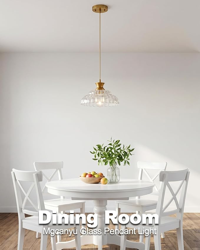 2Pack Glass Pendant Lights Kitchen Island, 11.8" Vintage Lighting Glass Light Fixtures Brushed Gold Modern Chandelier Hanging Ceiling for Dining Living Room Restaurant Bedroom Foyer