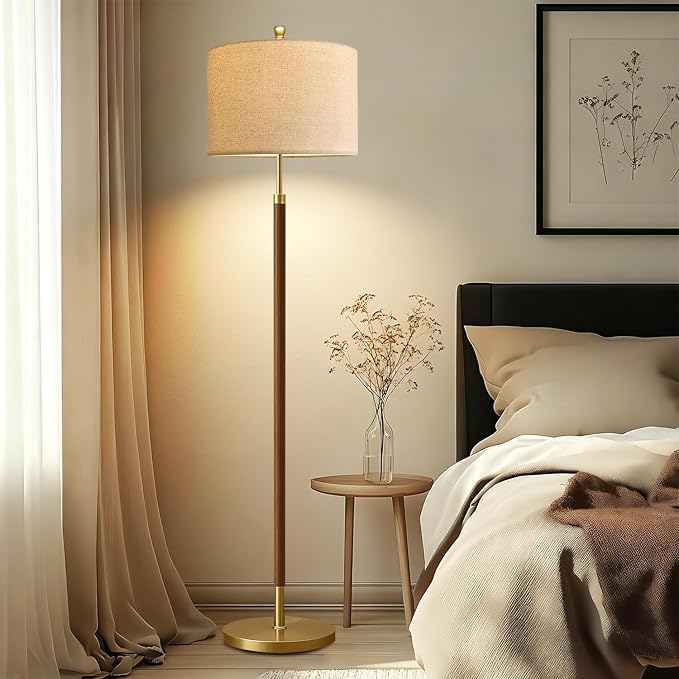 Wood Floor Lamps for Living Room Farmhouse Floor Lamp with Remote Control,Dimmable Vintage Floor Lamp Mid Century Modern Standing Lamp with 3 Color Temperature Tall Floor Lamps For Bedroom Corner