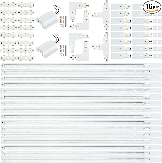 52FT H Track Lighting Rail Kit, White H Type Track Lighting Rails with Floating Canopy Connector, I&L&T Connector, End Caps and Live End Feed for 120V H Style 3-Wire Track Heads