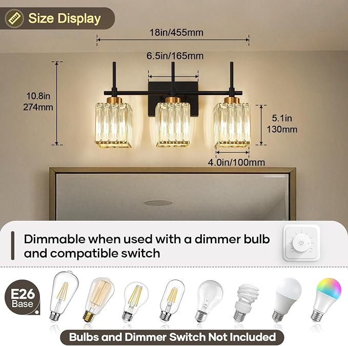 Torondo Modern Yellow Vanity Lights,Crystal Vanity Lights for Bathroom, Modern Crystal Bathroom Light Fixture