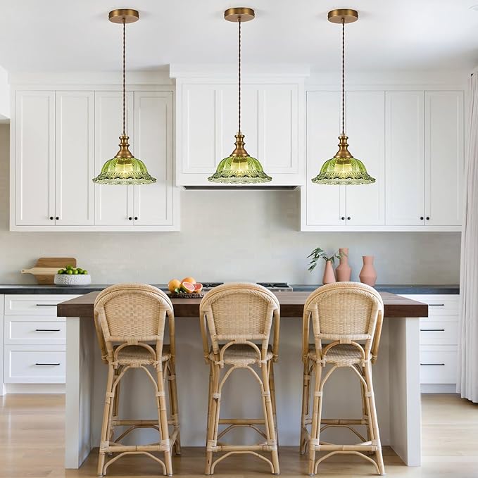 HDDFL Glass Pendant Lights Modern Pendant Lighting Fixtures Hanging Lamp for Kitchen Island Bedroom Dining Room Coffee Shop Hallway Green and Brass