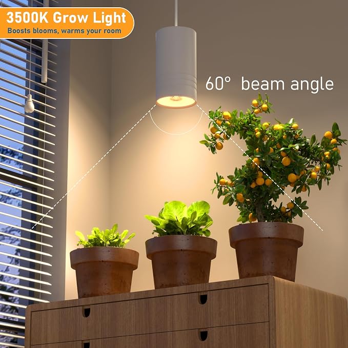 Hanging Grow Lights for Indoor Plants Full Spectrum, COB Pendant Spotlight Plant Grow Light for Large Tall Plant, Garden, Herb, Seed, with Timer and 15ft Braided Cord, 40W 3000K, Full Aluminum White