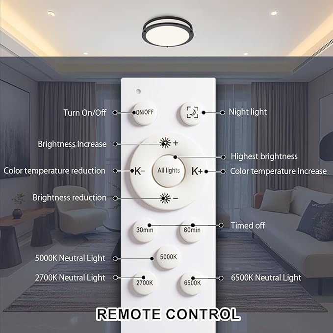 OOWOLF 4-Pack 13” LED Flush Mount Ceiling Light Fixture, 5CCT Adjustable 3000K/3500K/4000K/5000K/6000K Ceiling Lights, 36W Brightness Dimmable Lighting, ETL Listed, for Hallway Bathroom or Kitchen