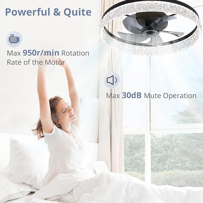 LEDIARY 22" Ceiling Fans with Lights and Remote, Fandelier Black | 3CCT, 6 Speeds, Dimmable Low Profile, Flush Mount Ceiling Fan, Timer, Reversible, Memory, Bedroom, Living Room, Kitchen