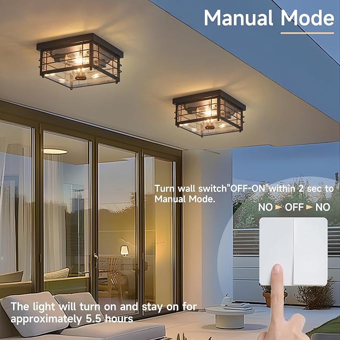 Yisuro Outdoor Ceiling Light with Motion Sensor, Dusk to Dawn Flush Mount Ceiling Light, Adjustable Timer & Sensitivity, Exterior Porch Light Fixture for Front Door, Patio, Garage, Square, Black