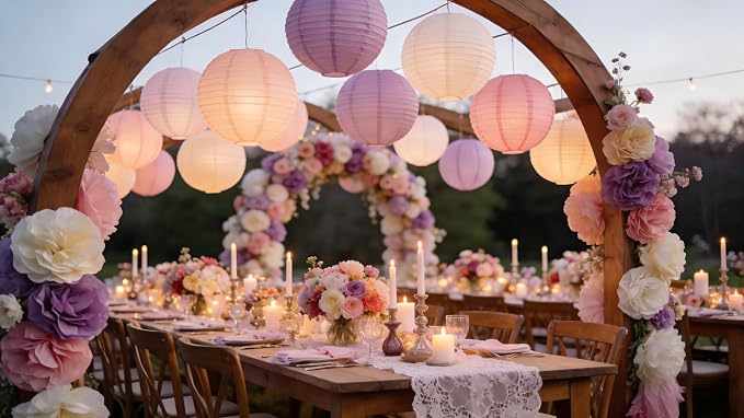 ZOOYOO 10Pcs Paper Lanterns,Pink Purple Round Hanging Tissue Paper Lanterns Decorations for Birthday,Wedding,Baby Shower,Theme Party Garden Home Decor